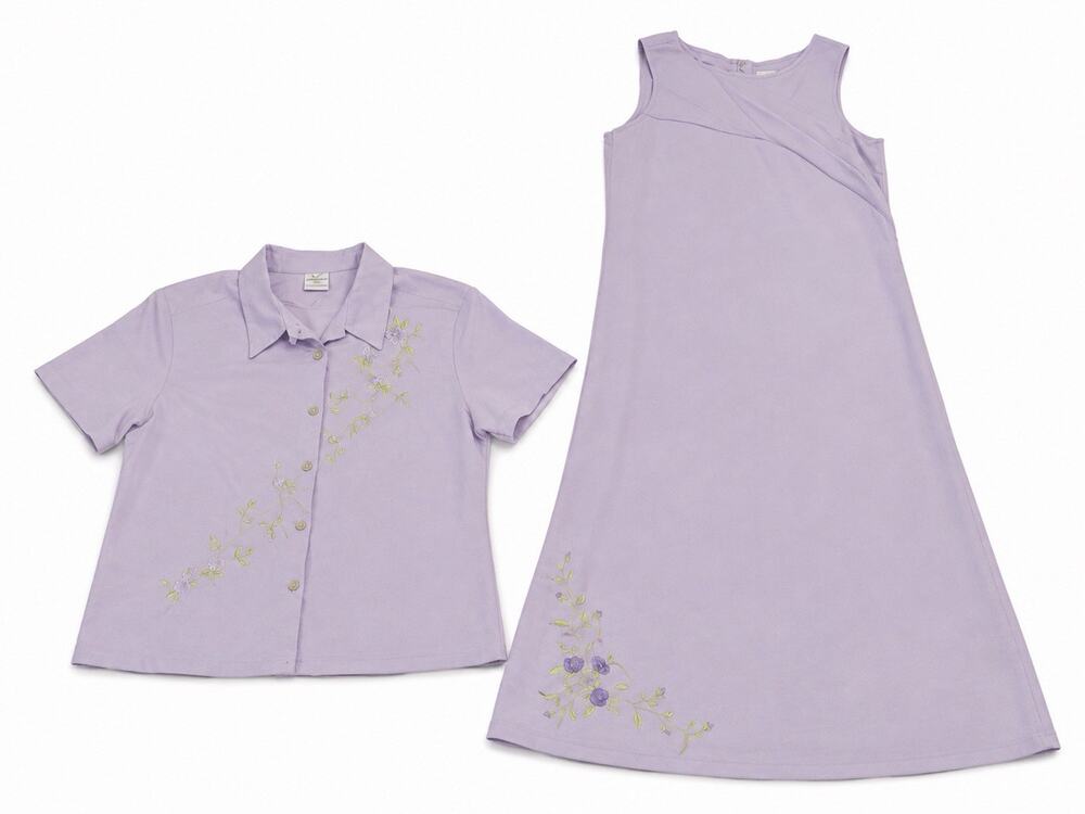 Emma James Women’s Lavender 2 Piece Dress Shirt Set Floral Embroidered